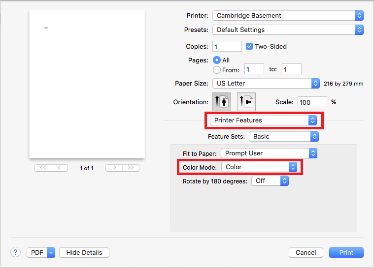 Printer Features